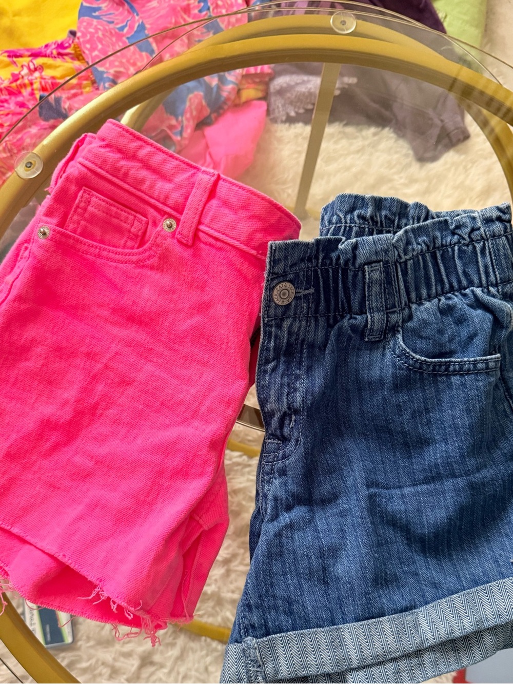 Cat & Jack Neon Pink & Blue Denim Cuffed & Cutoff Shorts size 10/12 bundle